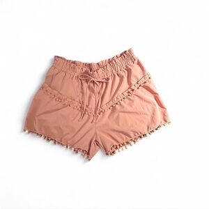 SHEIN Curve Plus High Waist Peach Pom-Pom Shorts